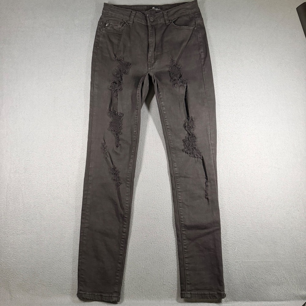 Kancan Mid Rise Straight Leg Jeans Womens 11/29 Black Distressed KC6038BK